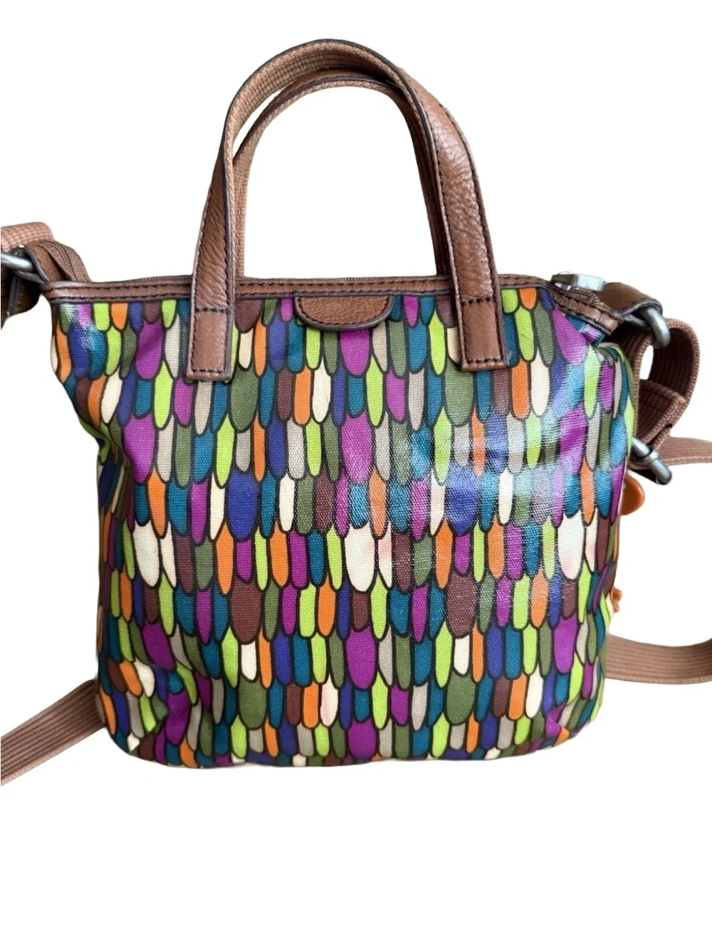 Fossil Calypso Key-Per Multicolor Crossbody Bag Coated Canvas Bag Charm Satchel